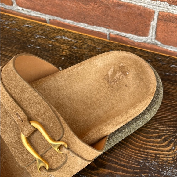 Sartore Women’s Tan Suede Slide Insole Sandals with Gold Accents - Picture 8 of 10